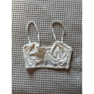 Intimately Free People Sugar Swizzle Lace Longline Bra Ivory 32C FP129423CY NEW